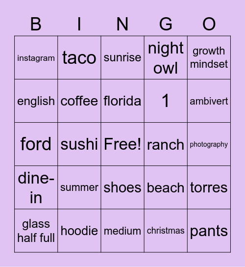Untitled Bingo Card