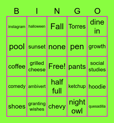Untitled Bingo Card