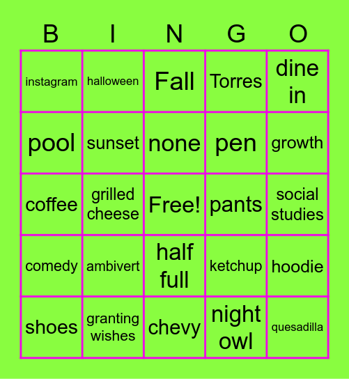 Untitled Bingo Card