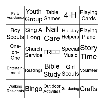 George Ade Volunteering Bingo Card