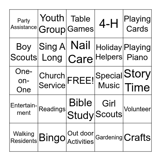 George Ade Volunteering Bingo Card