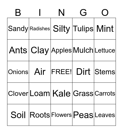Jr. Master Gardener Bingo Card