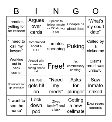 Weekly occurrences Bingo Card