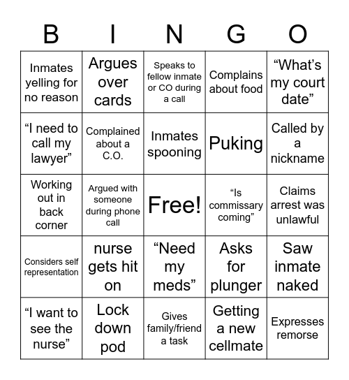 Weekly occurrences Bingo Card