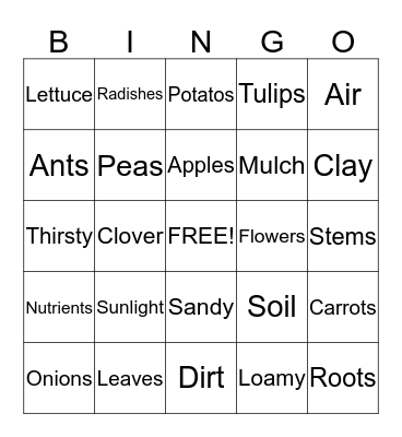 Jr. Master Gardener Bingo Card