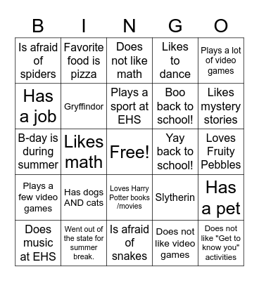 Get to Know You BINGO Card