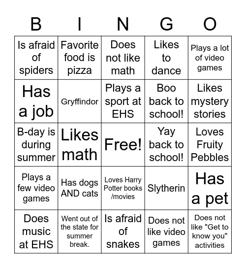 Get to Know You BINGO Card