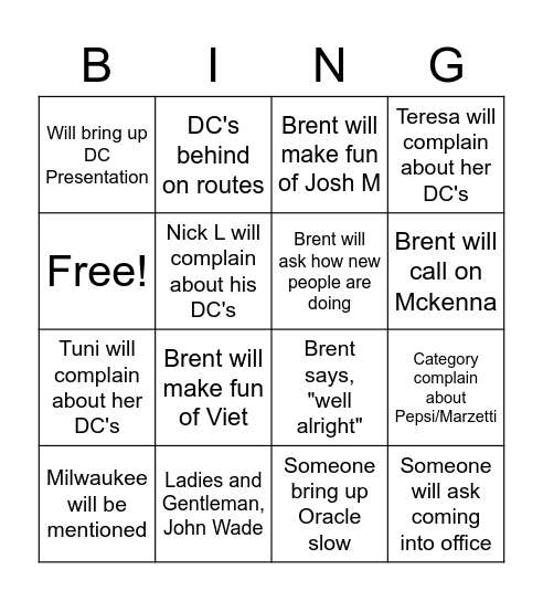 Planning Team Meeting Bingo Card