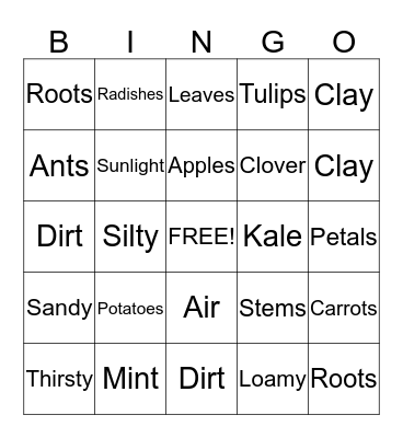 Jr. Master Gardener Bingo Card