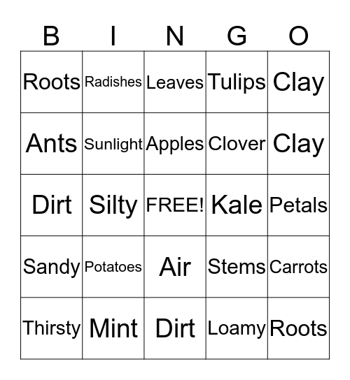 Jr. Master Gardener Bingo Card