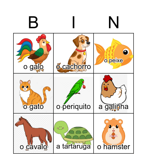 Animais domésticos Bingo Card