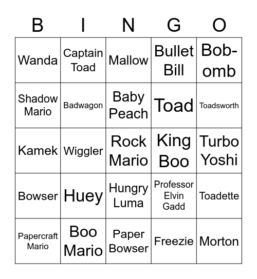 Smash Spirits (Mario) Bingo Card