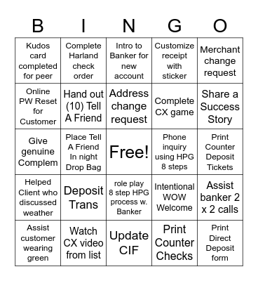 Customer Service Week - Teller Bingo Card