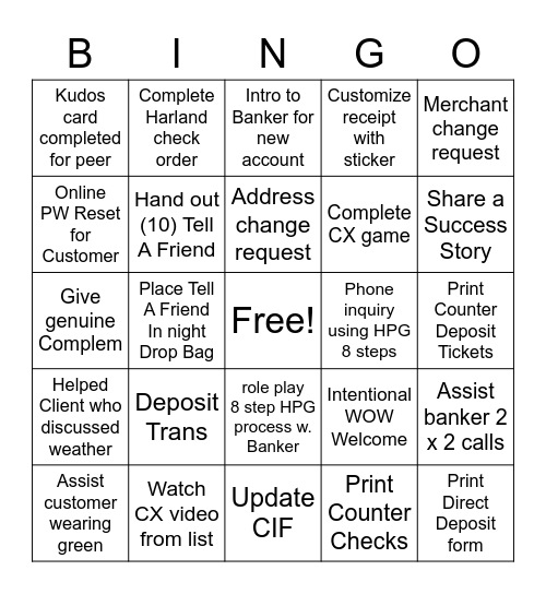 Customer Service Week - Teller Bingo Card