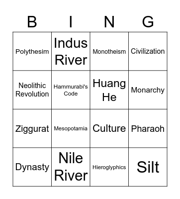 River Valley Vocabulary Bingo Card