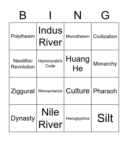 River Valley Vocabulary Bingo Card