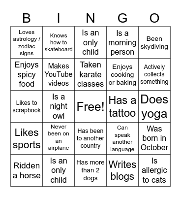 MAS Bridge Human BINGO Card