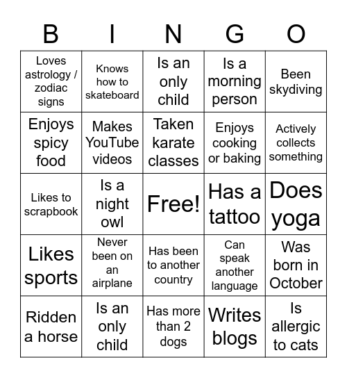 MAS Bridge Human BINGO Card