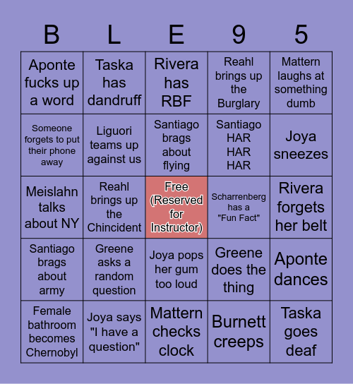 Classroom Shitshow Bingo Card
