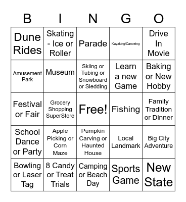 Exchange Student Adventures Bingo Card