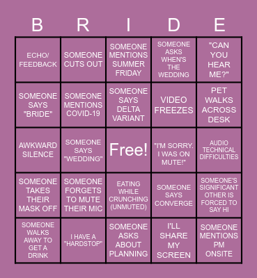 Virtual Bachelorette Bingo Card