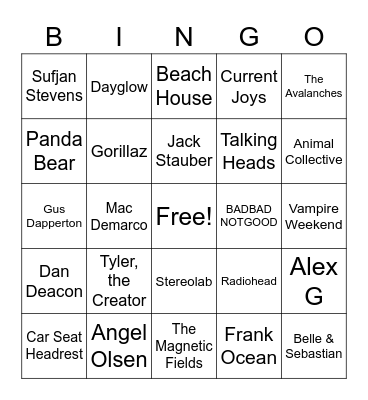 Sam Music Taste Bingo Card