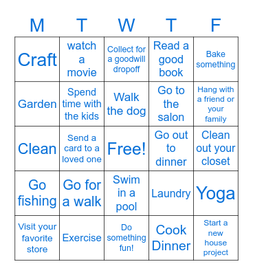 Work Life Balance Bingo Card