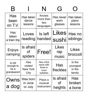 Find Someone Who...... Bingo Card