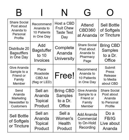 Ananda Professional Bingo Card