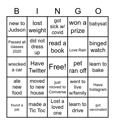 Covid Bingo Card