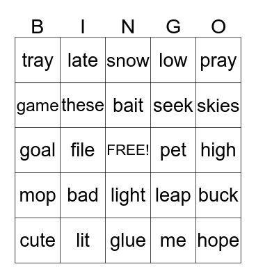 Vowel Sound Review Bingo Card