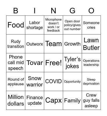 Outworx Meeting Bingo Card