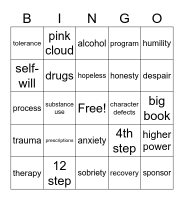 Recovery BINGO Card