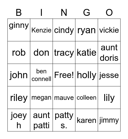 family trivia Bingo Card