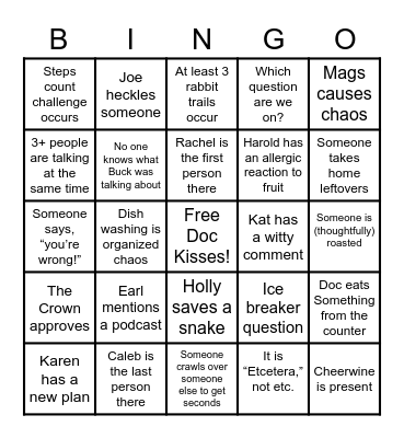 Small Group Bingo Card