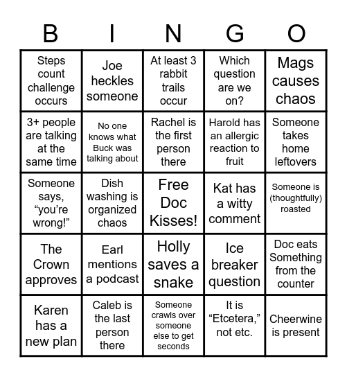Small Group Bingo Card