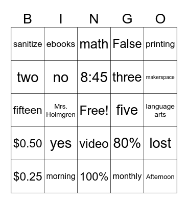 Library Orientation Bingo Card