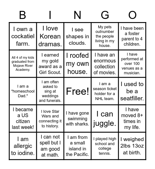 MRA NTO 2021-2022 Bingo Card