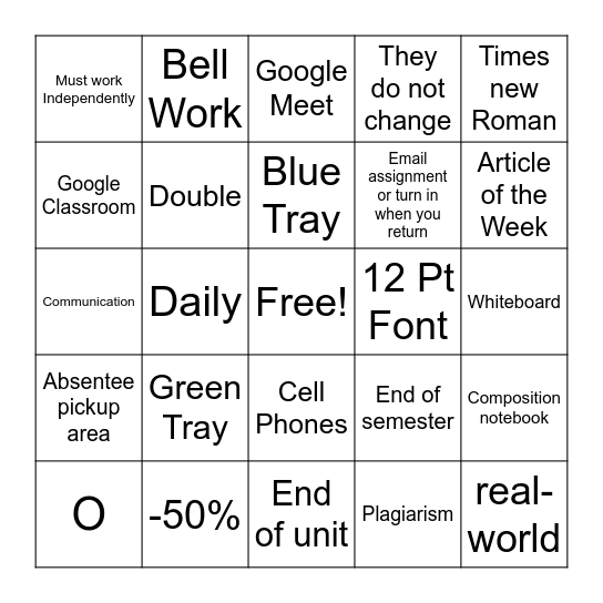 GiSyllabus Bingo Card