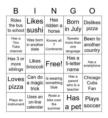 Get to Know Me Bingo Card