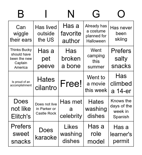 ¡Spanish I Day 1! Bingo Card
