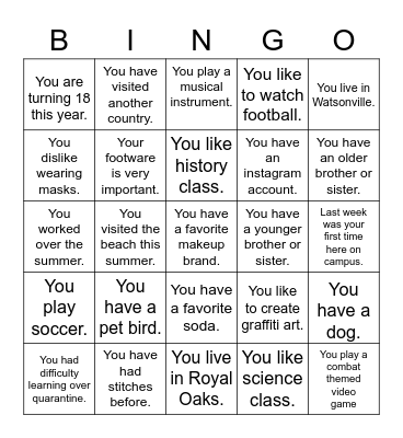 Advisory Bingo Card
