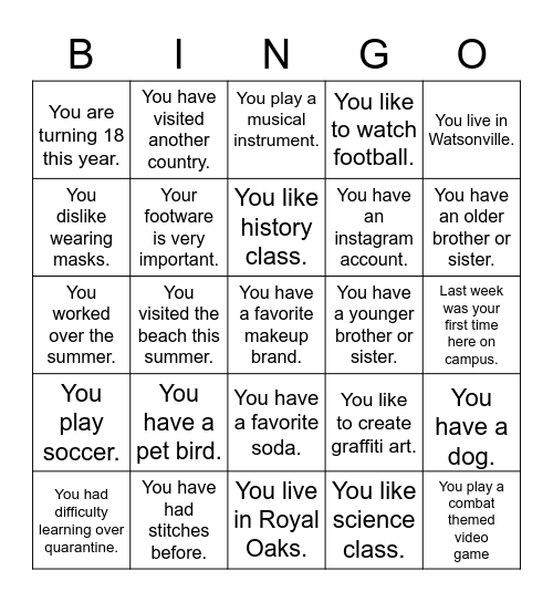 Advisory Bingo Card