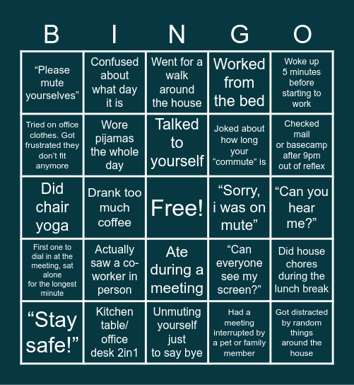 Home office Bingo - 1 Bingo Card