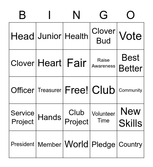 4H Bingo Card