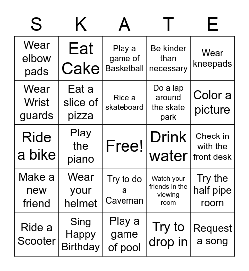 Skatepark Bingo Card