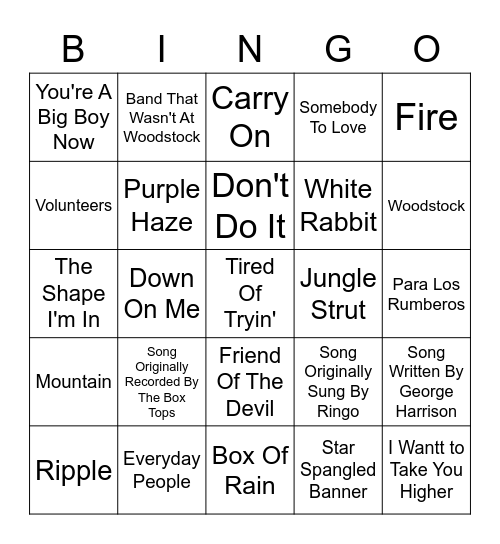 Vinyl Bingo - Woodstock Edition Bingo Card