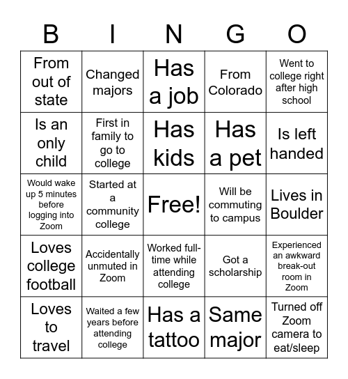 Transfer Coffee Hour & Welcome Bingo Card