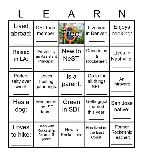 Program Team Icebreaker Bingo Card