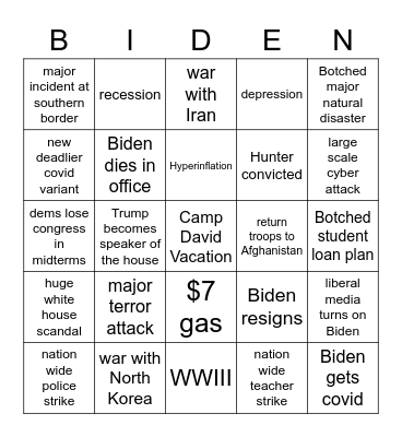 Biden administration Bingo Card
